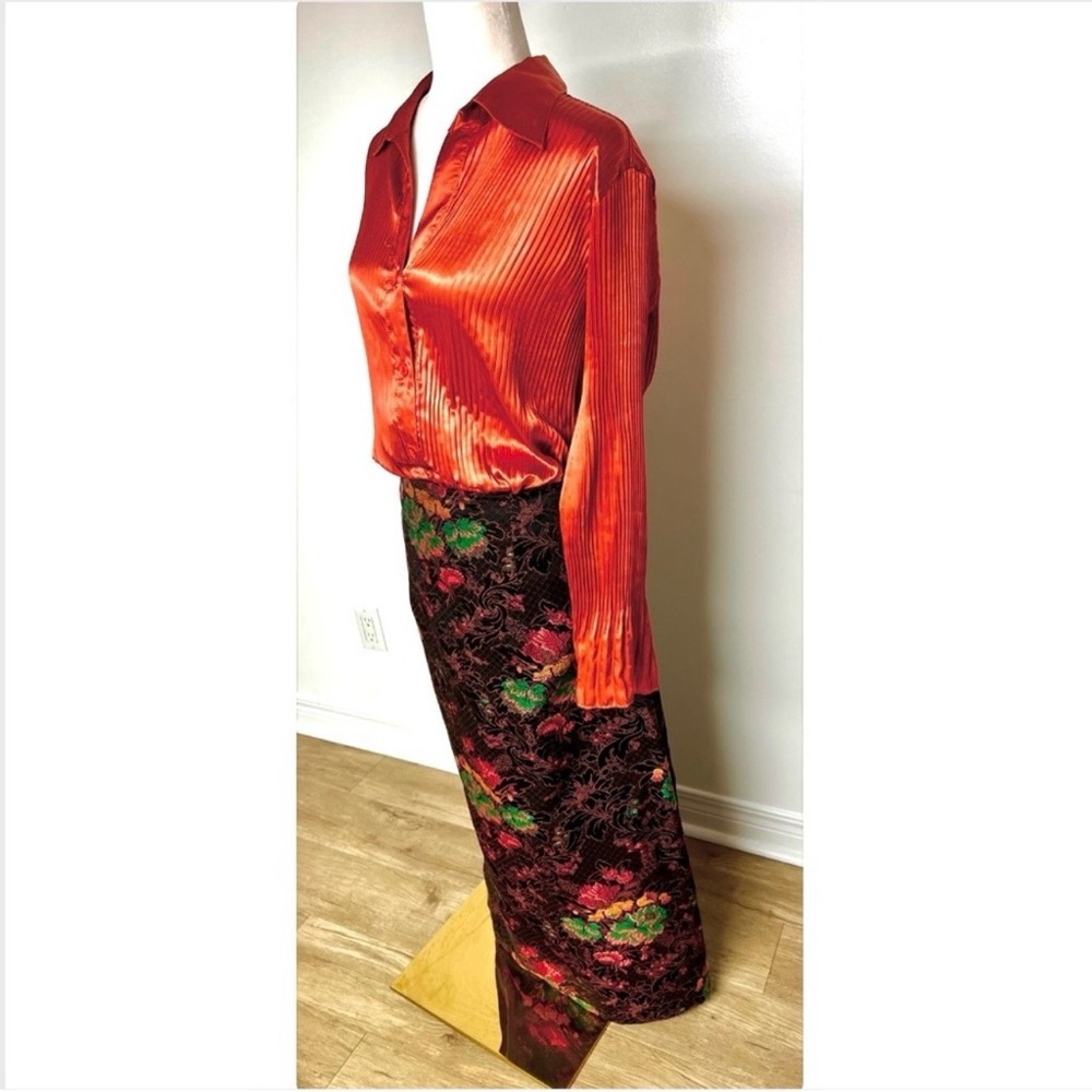 Vintage  Floral Brocade Tapestry Pencil Maxi Skirt – Red, Gold by April Cornell - Picture 11 of 16